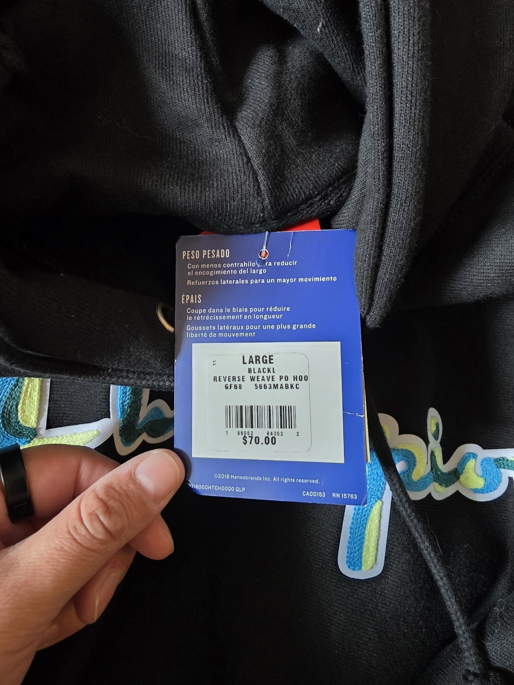 Champion Black Hoodie with Teal and White Script Logo - Picture 2 of 2